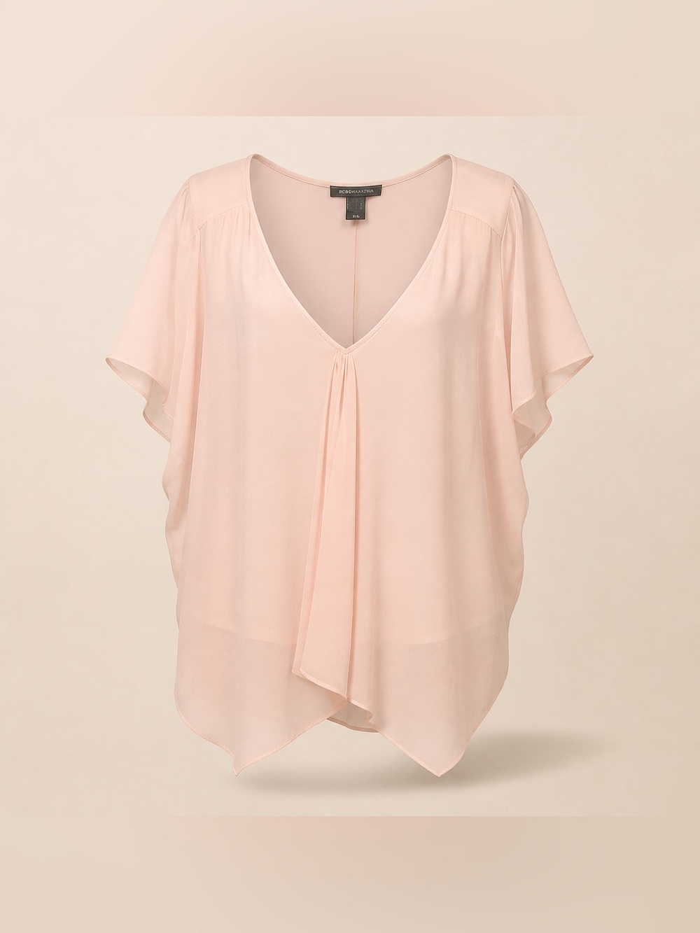 Kate and Mallory 2X Light Pink Asymmetrical Tunic Top, Short Sleeve, V-Neck